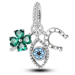 Pandora Silver Bracelet Charm with Green and Blue Accents